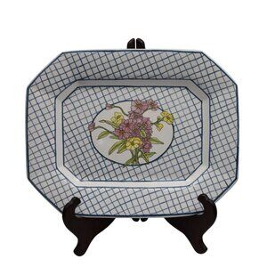 Estrela De Conimbriga Serving Platter Portugal Pottery Blue White Flower